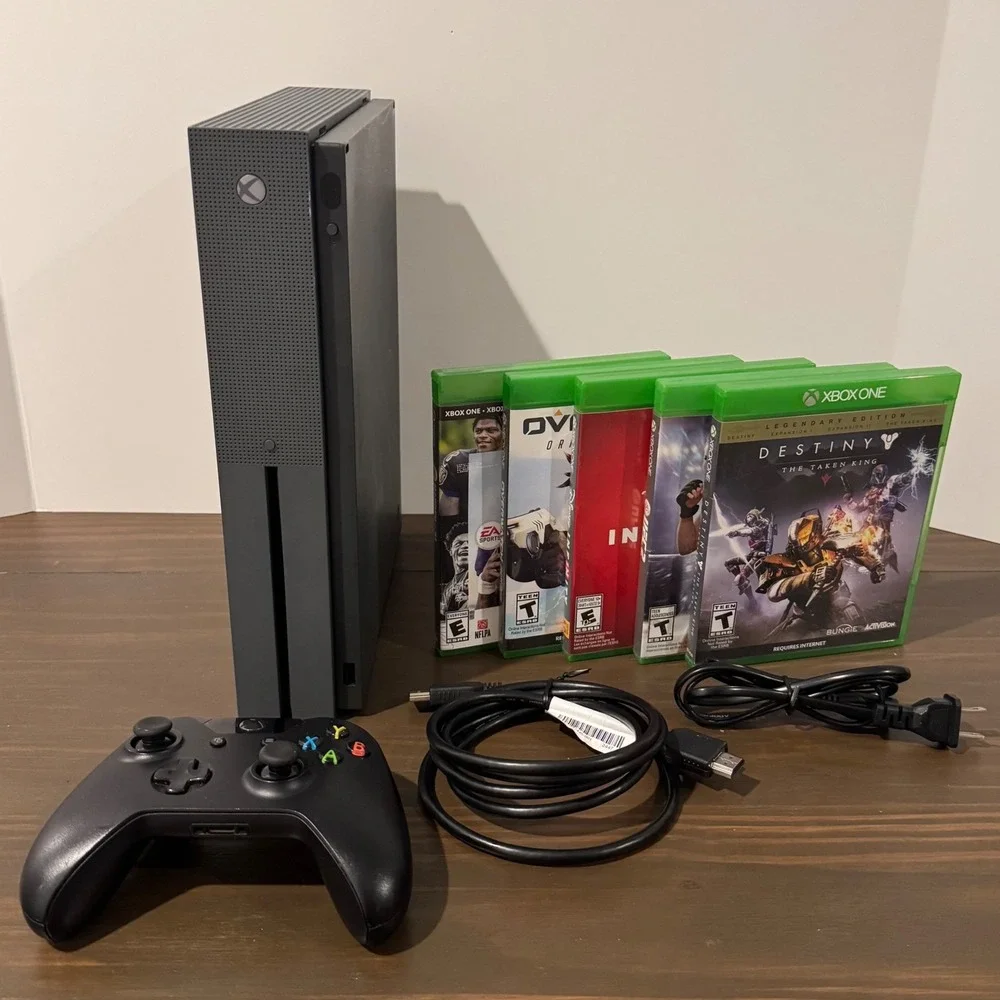 Microsoft Xbox One S 500GB Storm Grey Console Model 1681 Bundle 5 Games Tested